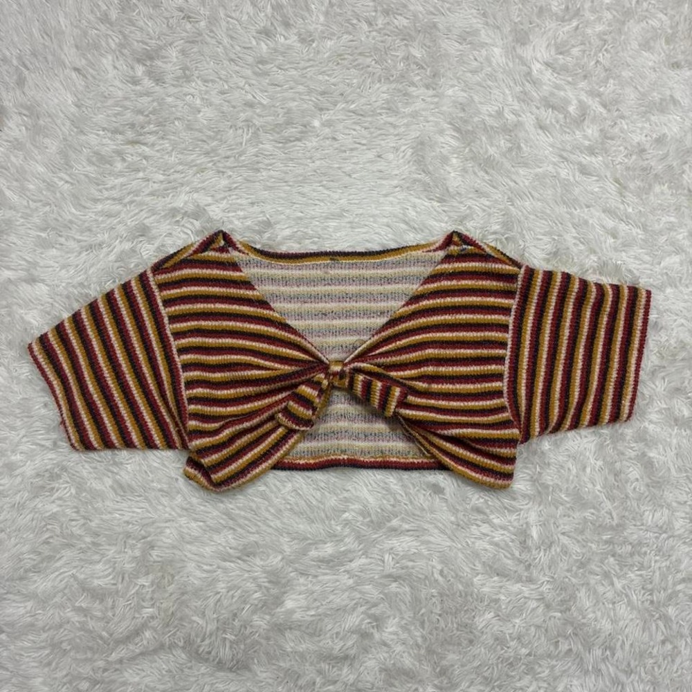 Retro 70s Festival 70s Boho Knit Striped crop top with bow detail